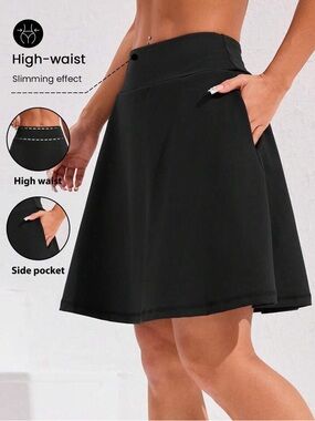 Black Tennis Skirt with Built-in Shorts & Back Pocket
